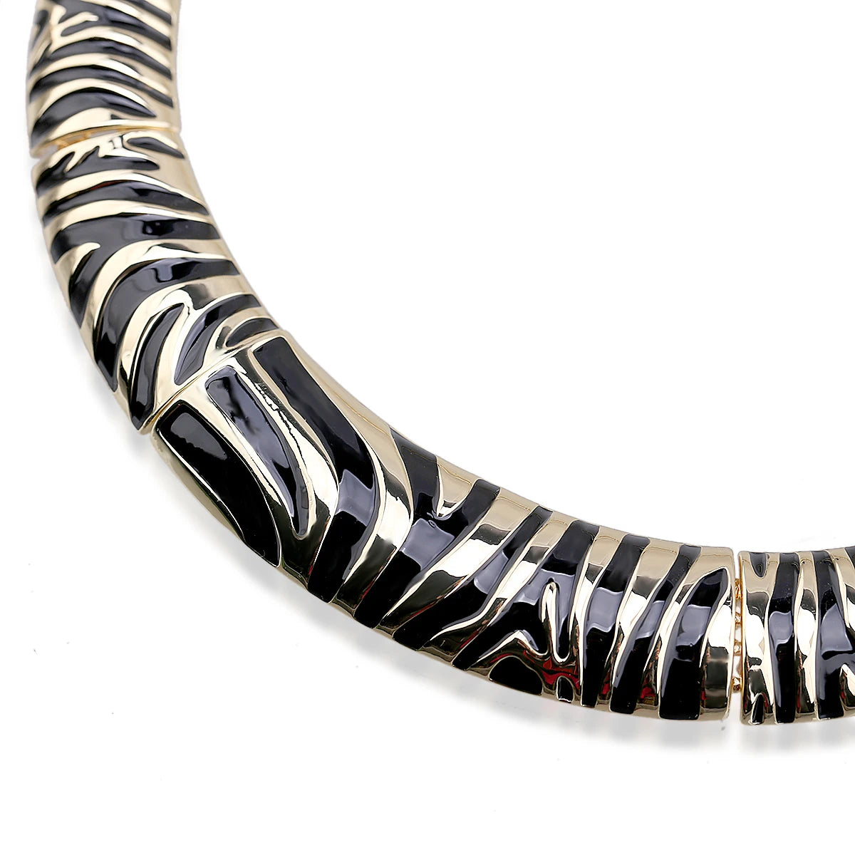 Gold Plated Zebra Stripe Enamel Collar Necklace for Women