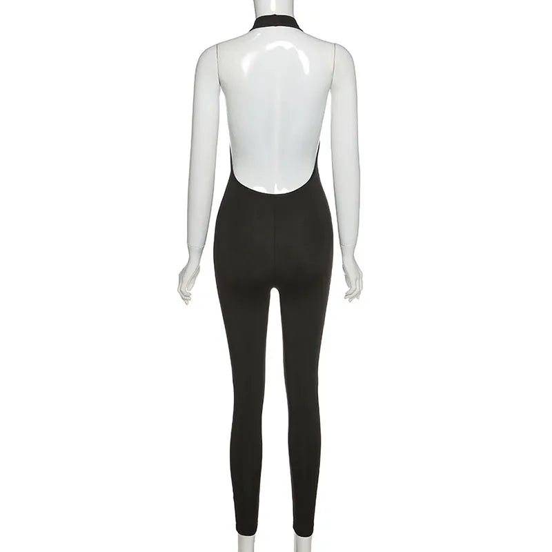 Halter V Neck Sleeveless Bodycon Jumpsuit for Women