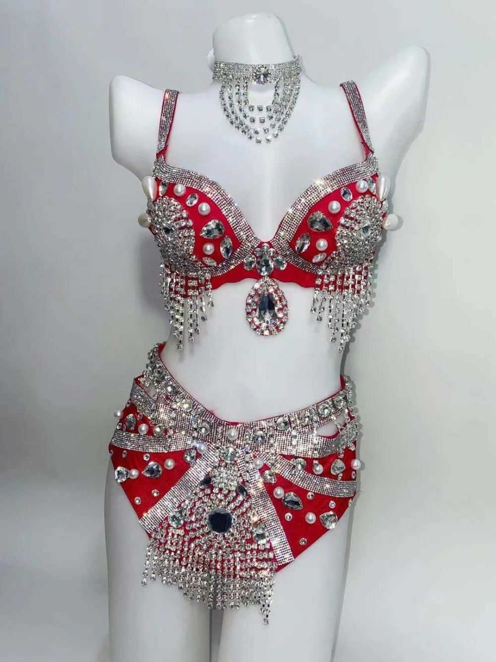 Gold Rhinestone Belly Dance Bikini Costume for Women
