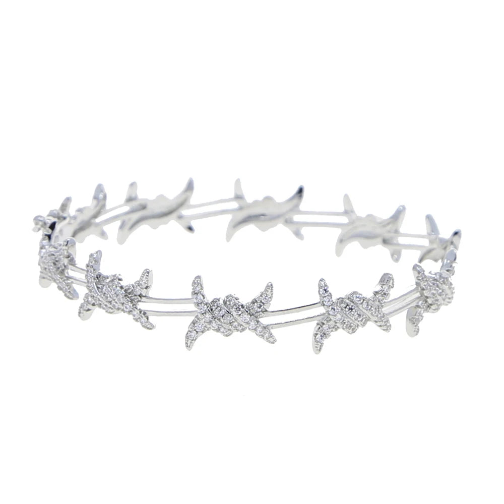 Twisted Rattan Style CZ Bangle Bracelet