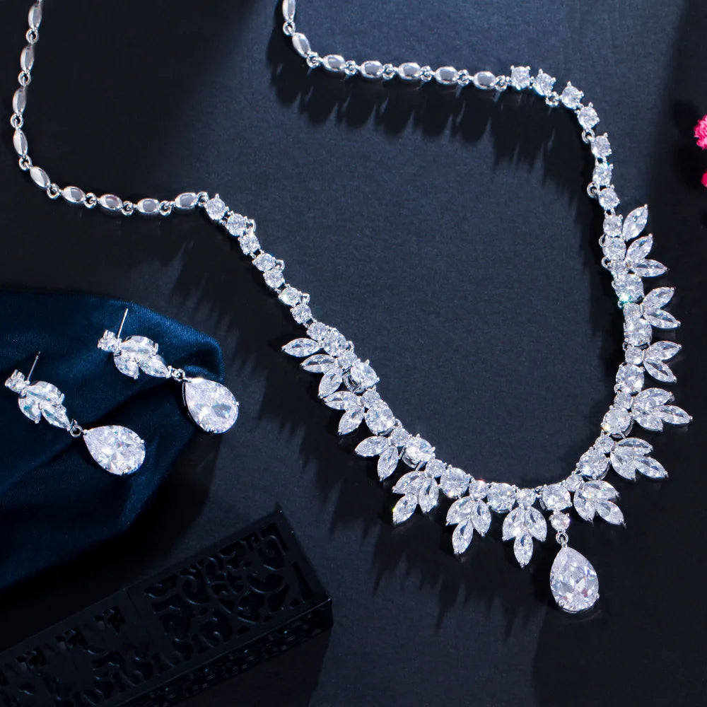 Cubic Zirconia Necklace And Earring Set