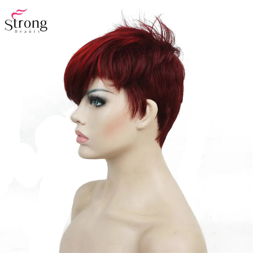 Capless Red Short Pixie Cut Natural Synthetic Wig For Women