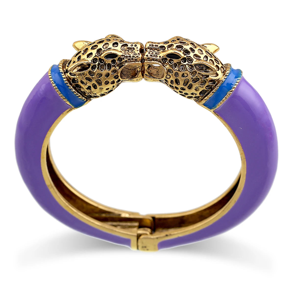 Double Leopard Head Enamel Cuff Bracelet for Women