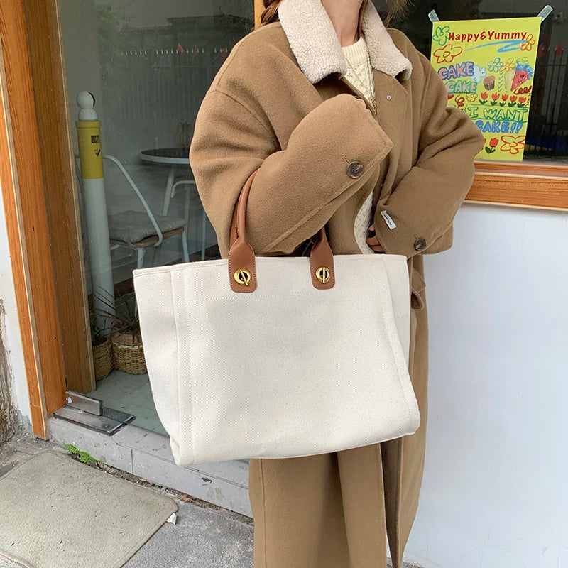 New Women Tote Bag Fashion Canvas Large Handbag Chains Genuine Leather Shoulder Bags Ladies Big Messenger Bag Shopping Bag