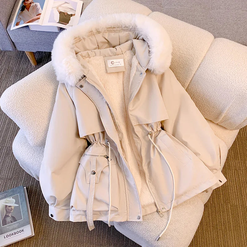 Windproof Midi Hooded Faux Fur Coat
