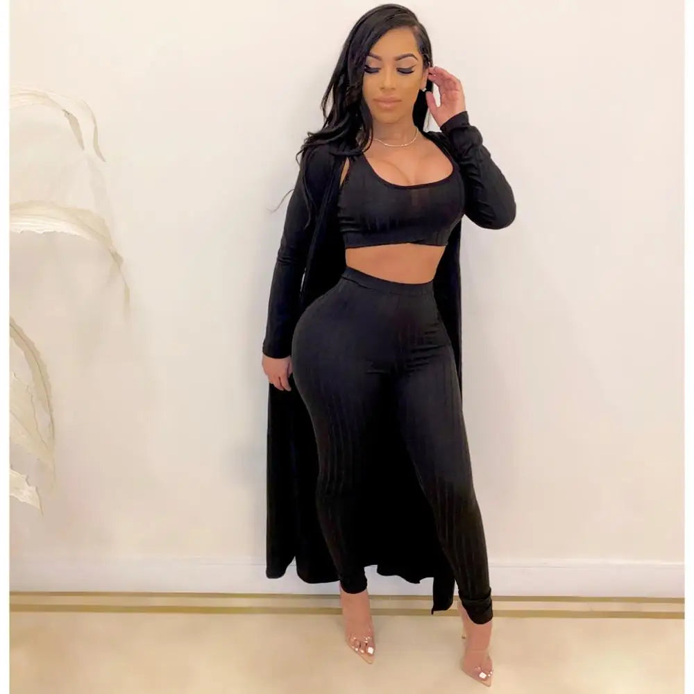 Slim Knit Three Piece Summer Lounge Outfit Set for Women
