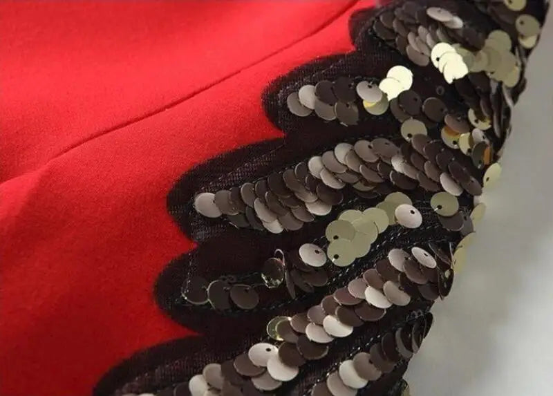Red Sequined Beaded Elastic Lightweight Short Jacket for Women