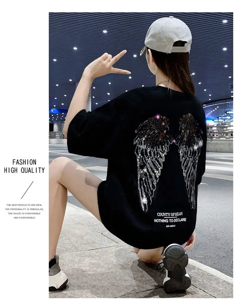 Fashion Women's T-shirt For Summer Short Sleeve Pulovers Midi Loose Clothes Casual Graphic Aesthetic Cotton Tops Korean T Shirt