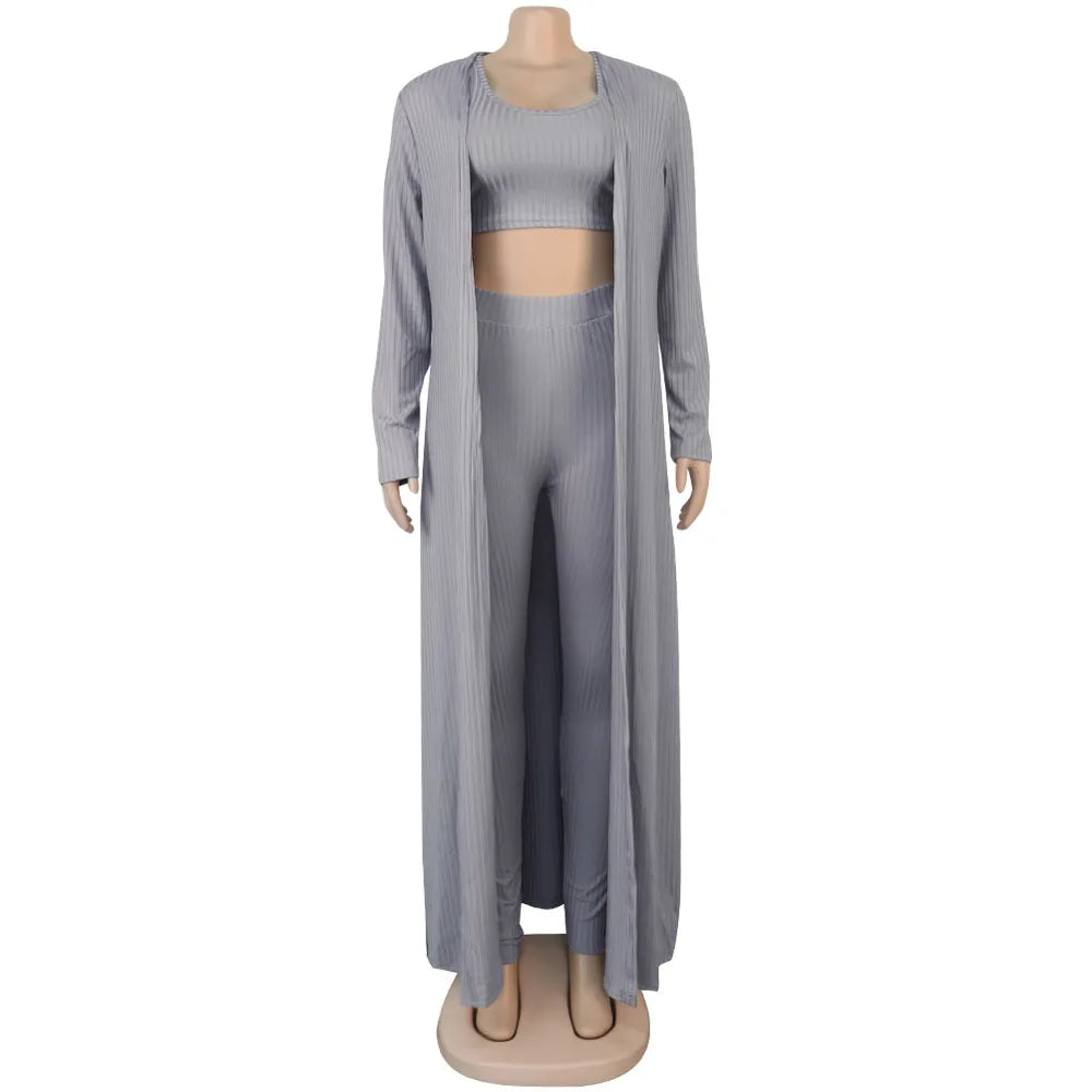Slim Knit Three Piece Summer Lounge Outfit Set for Women