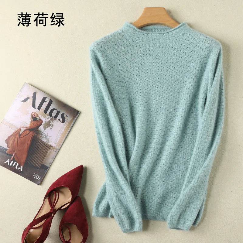 Hollow Knit Cashmere Long Sleeve Sweater for Women