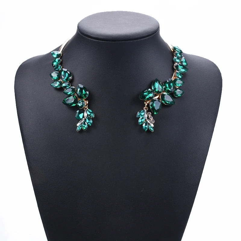 Green Crystal Open Collar Choker Necklace for Women