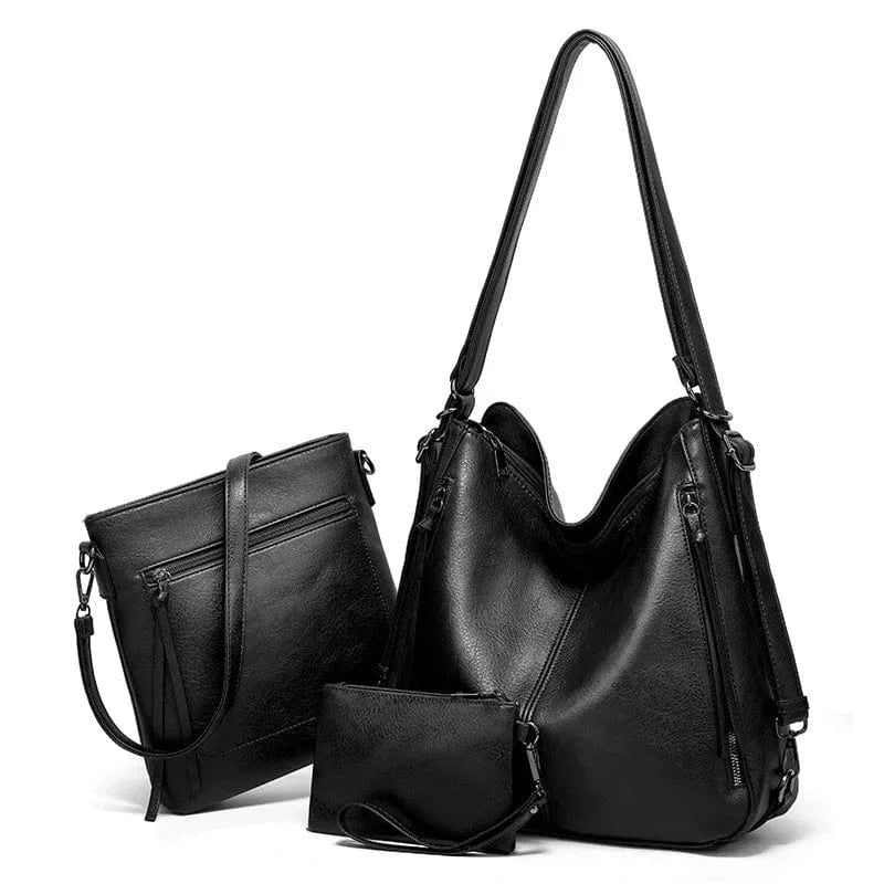 Hot Sale Large Capacity 3 Pieces Set PU Leather Tote Bag Ladies Purse Shoulder Messenger Cosmetic Bag Handbags Travel Backpack
