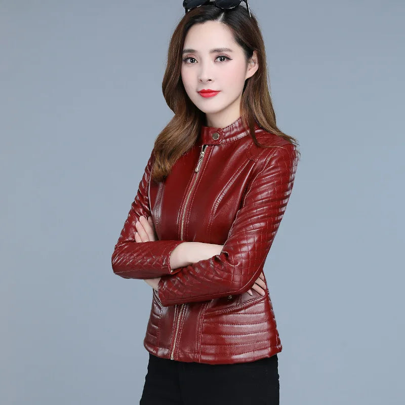 Slim Fit Cropped Faux Leather Coat