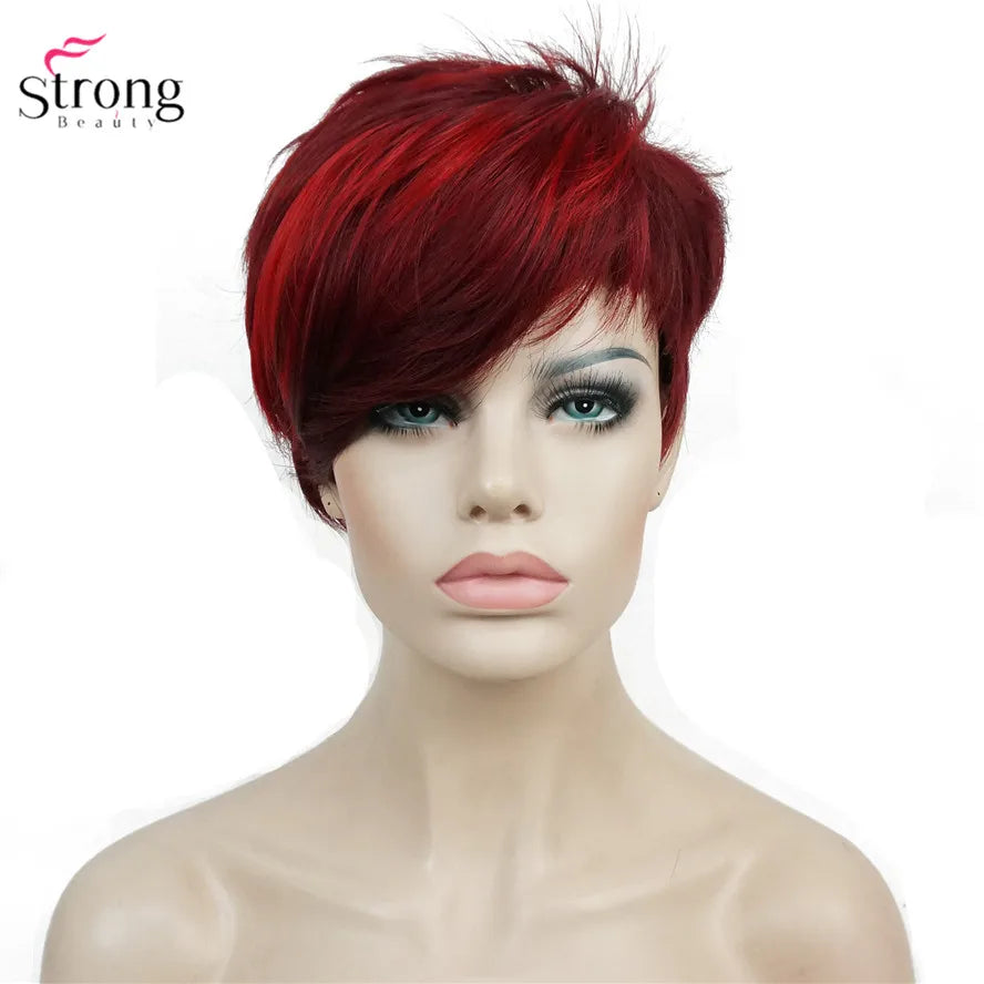 Capless Red Short Pixie Cut Natural Synthetic Wig For Women