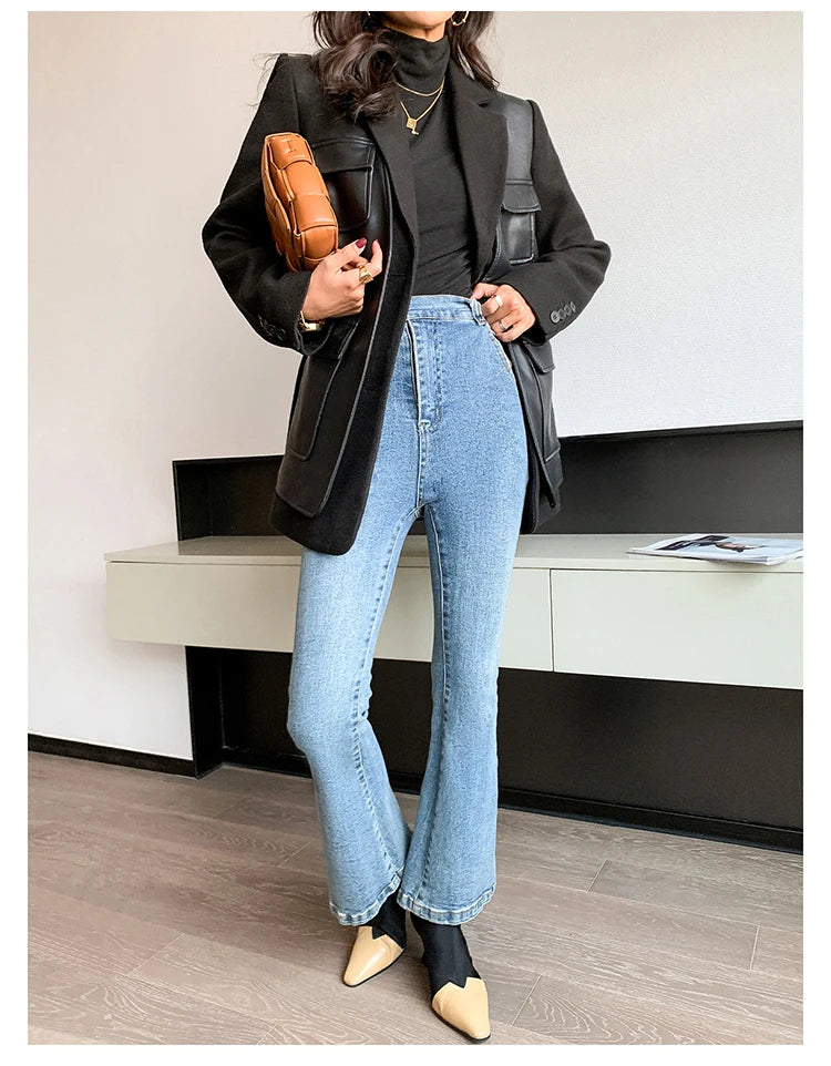 Black Patchwork Faux Leather Jacket With Pockets For Women