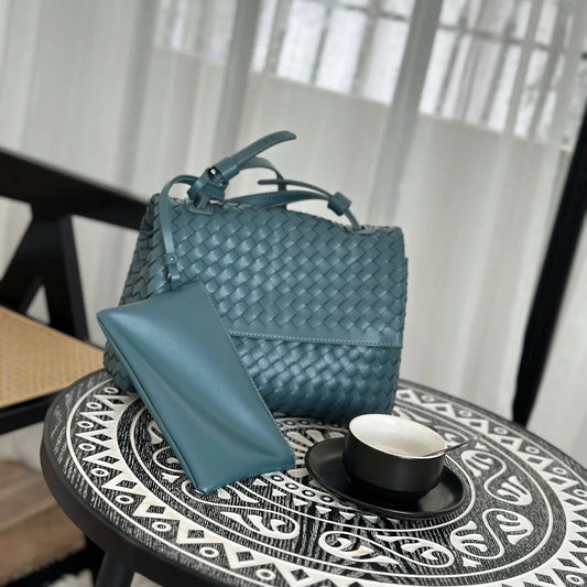 2025 New Luxury Top-grain Cowhide Genuine Leather Handmade Woven Women's Flap Bag Leather Handcrafted Handbags for Women