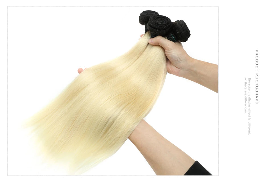 Dark Root Blonde Ombre Straight Hair Bundles With Lace Frontal For Women