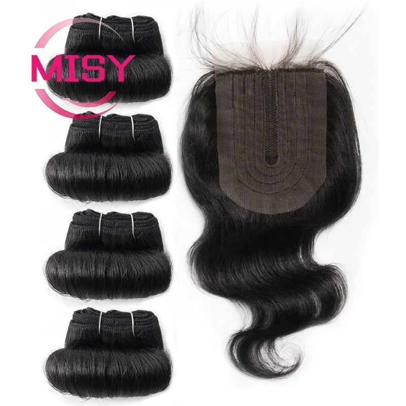 Short Curly Human Hair Bundles With Closure Brazilian Natural Hair Bundles With Closure 4x1 T Part Closure Non-Remy Human Hair