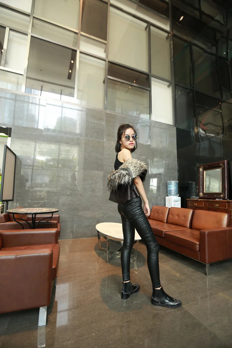 Rivet Patent Leather Slip On Ankle Boots for Women
