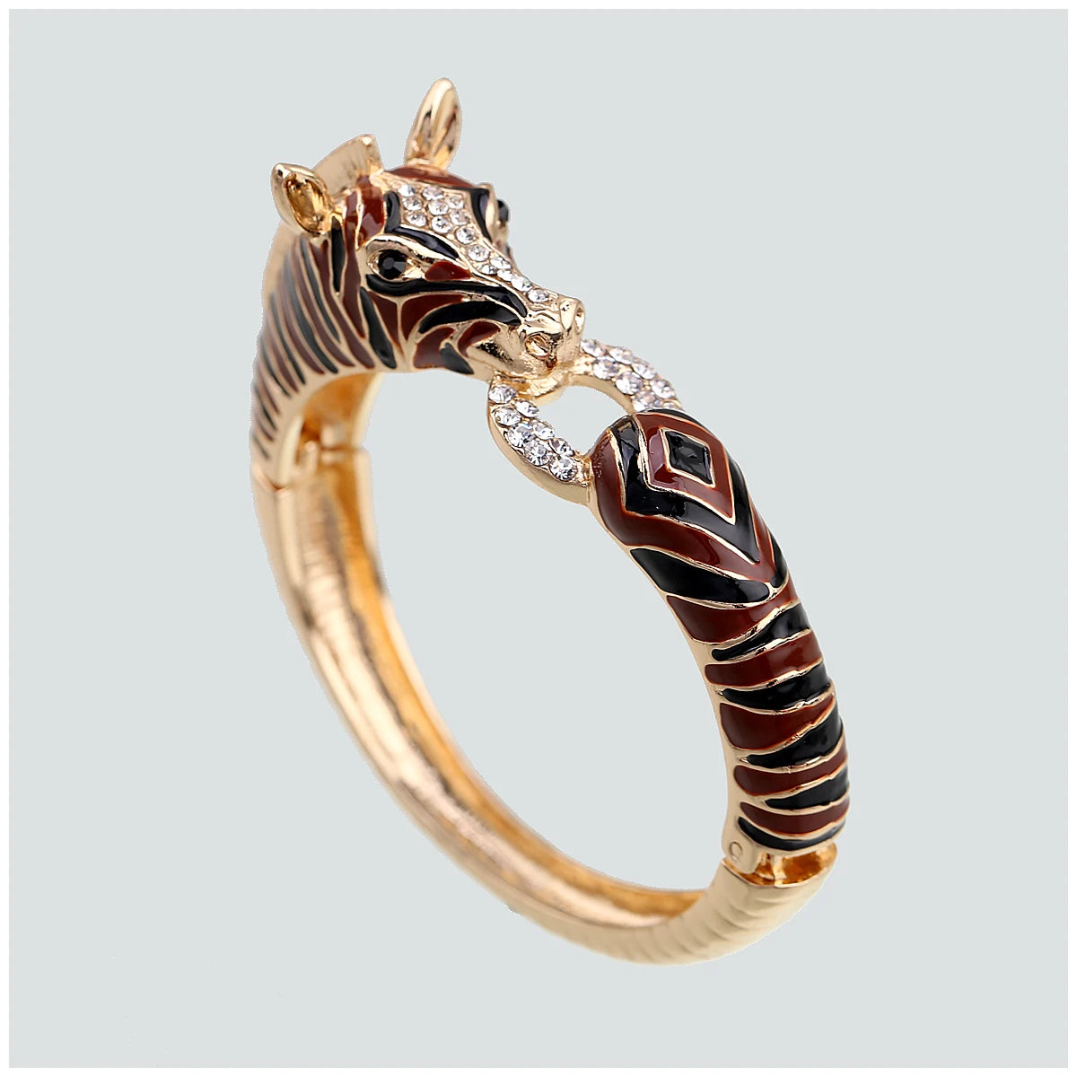 Gold Plated Crystal Zebra Style Cuff Bracelet for Women