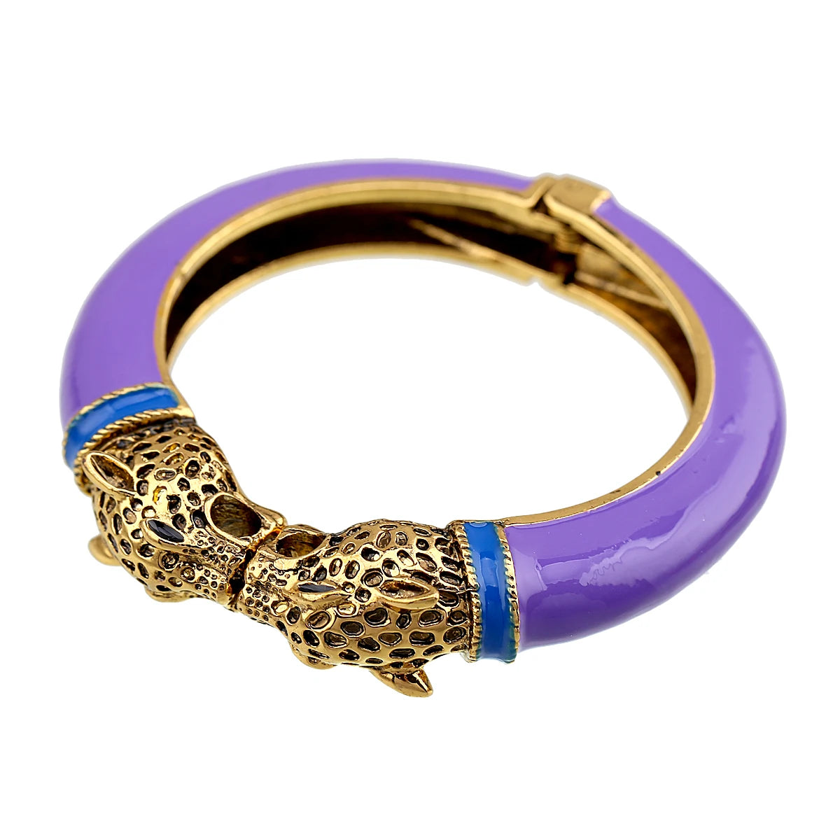 Double Leopard Head Enamel Cuff Bracelet for Women
