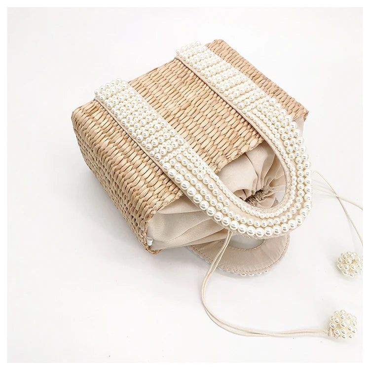 Delicate Handwoven Beaded Straw Tote Bag for Women