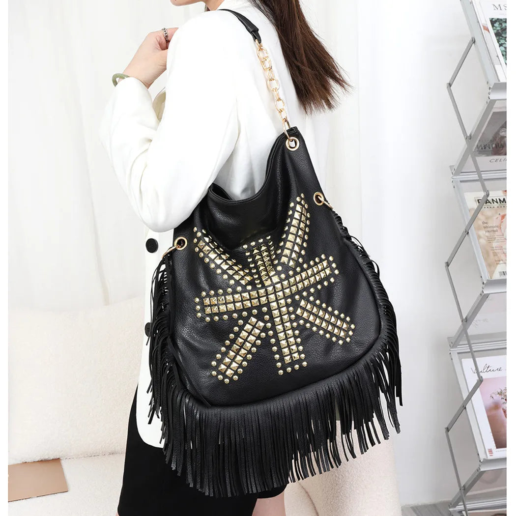 Rivet Tassel Large Capacity Crossbody Shoulder Bag for Women