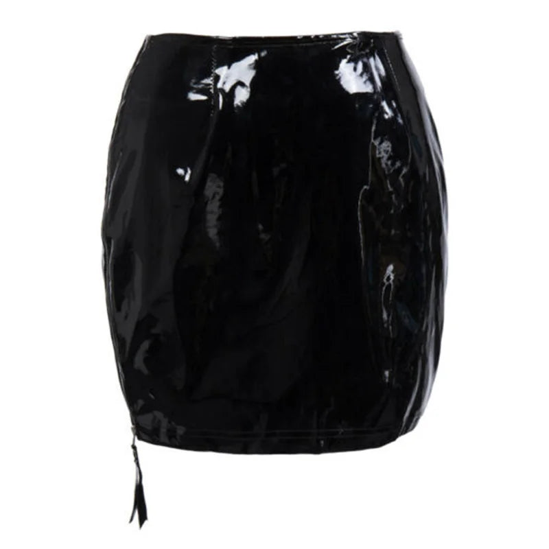 Gothic Wet Look PVC with Zipper Mini Skirt for Women