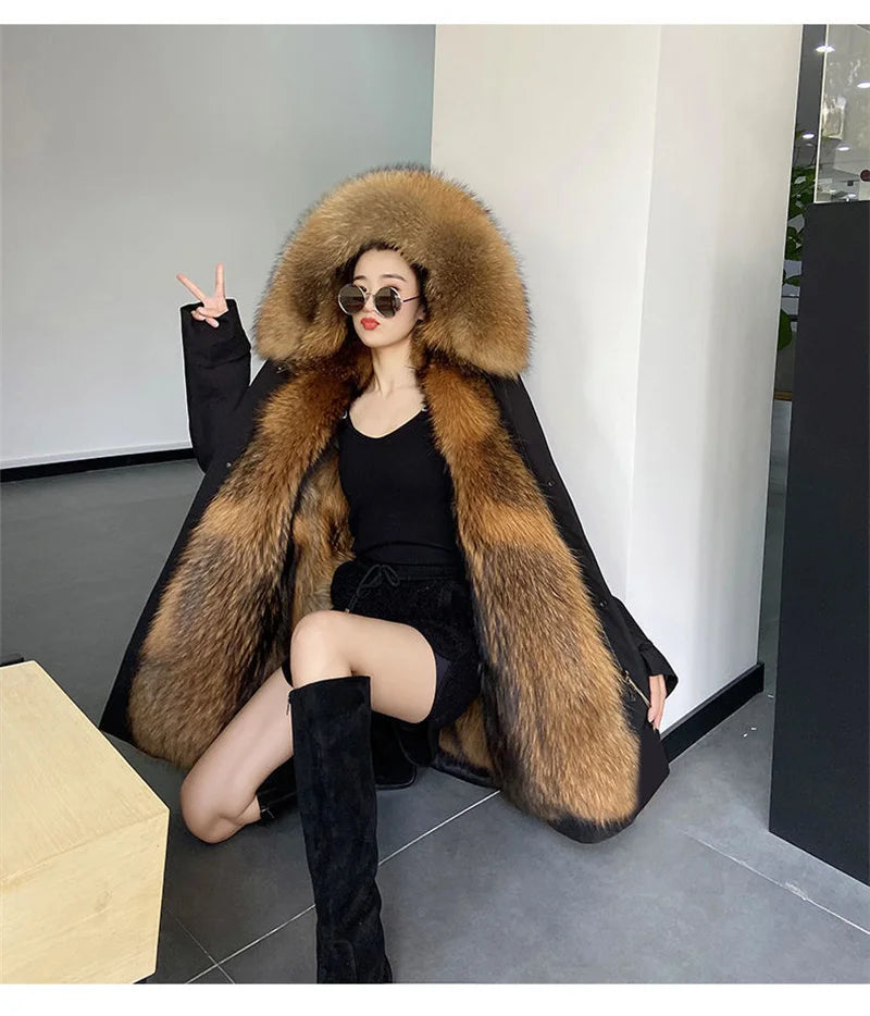 Winter Thick Warm Parkas Women Mink Detachable Inner Fur One Coat Long FauxFur Mink Cotton Jackets Female Hooded Chaquetas Mujer