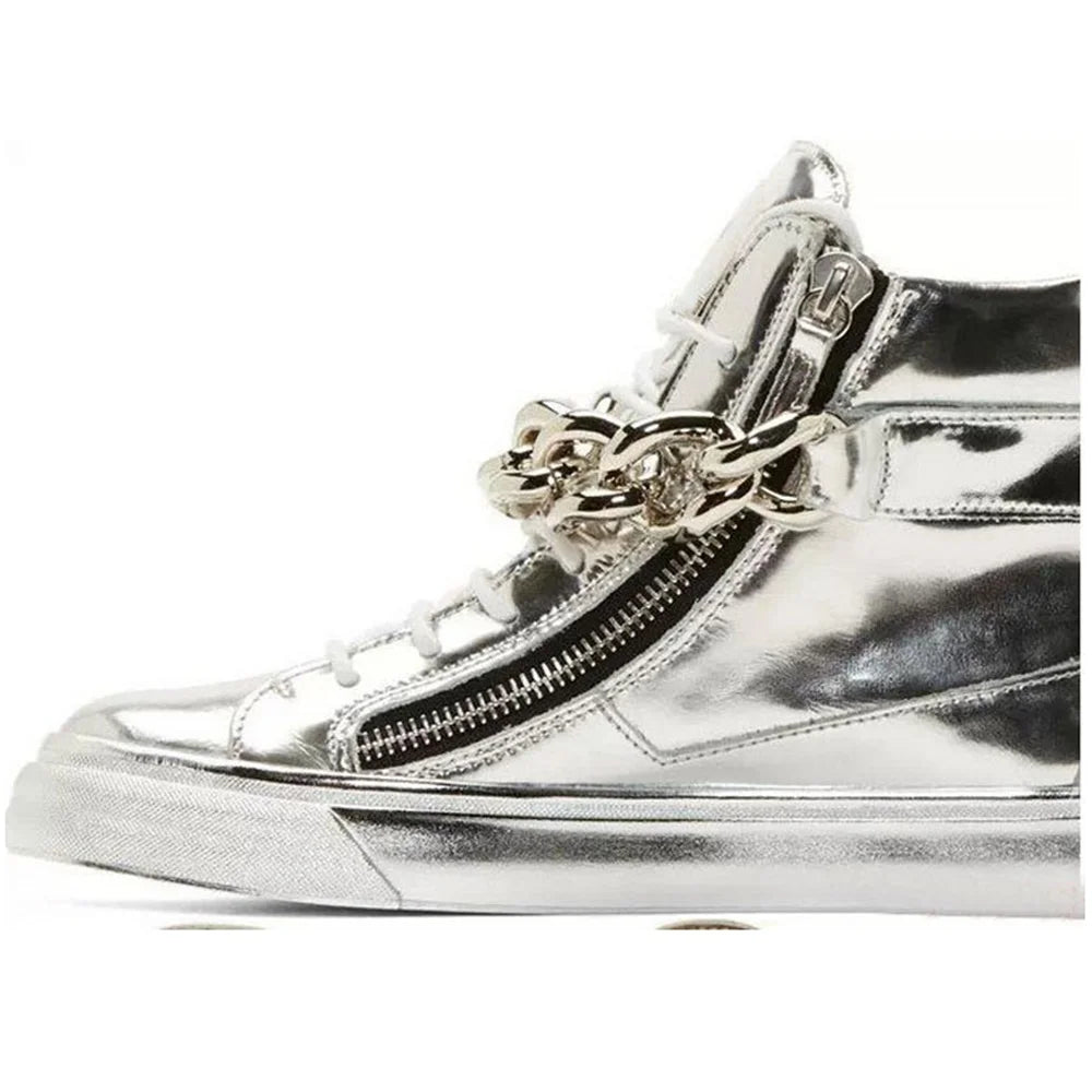 Metallic Chain Lace Up Casual Leather Flats for Women