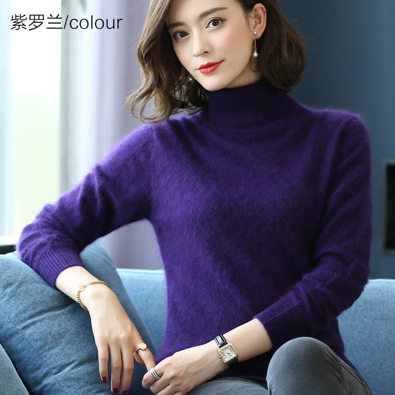 Warm High Collar Heavyweight Knit Pullover Sweater for Women