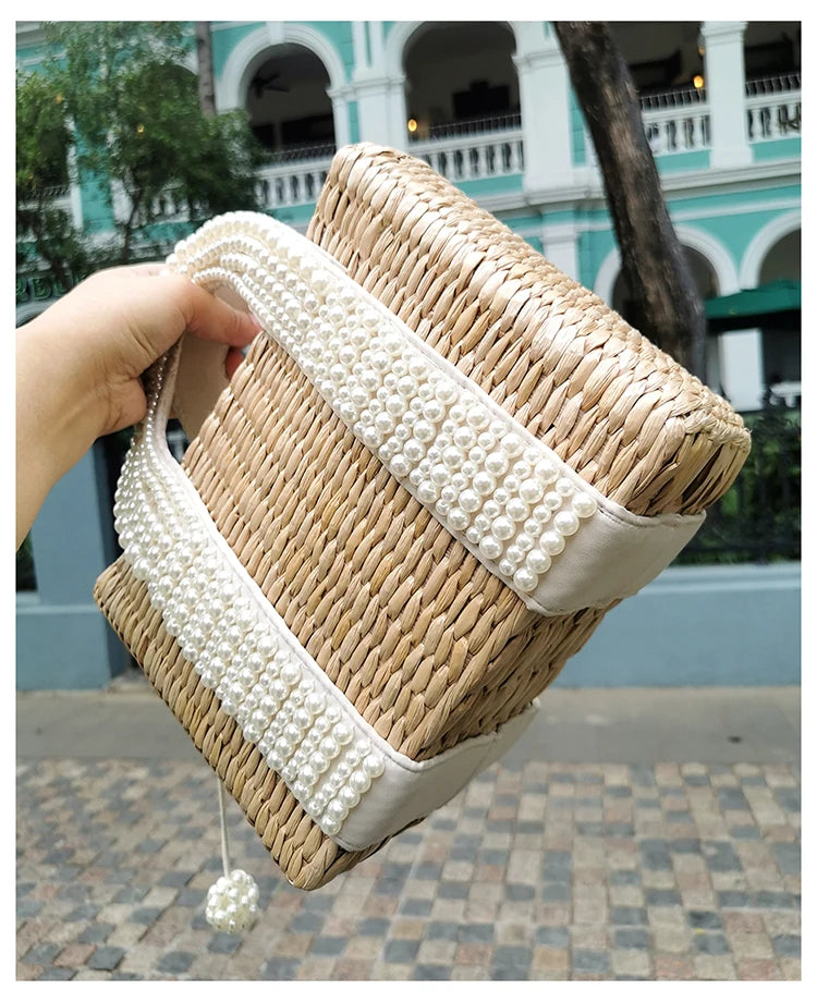 Delicate Handwoven Beaded Straw Tote Bag for Women