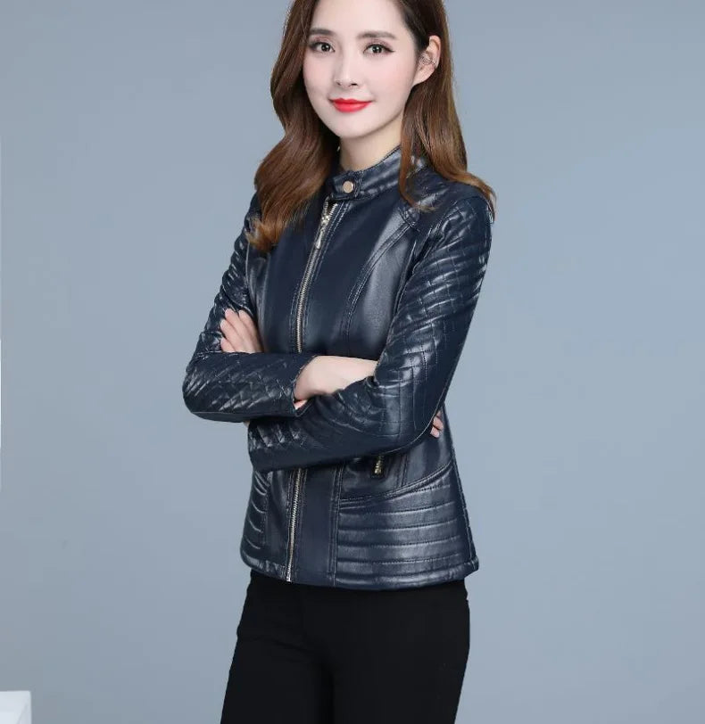 Slim Fit Cropped Faux Leather Coat
