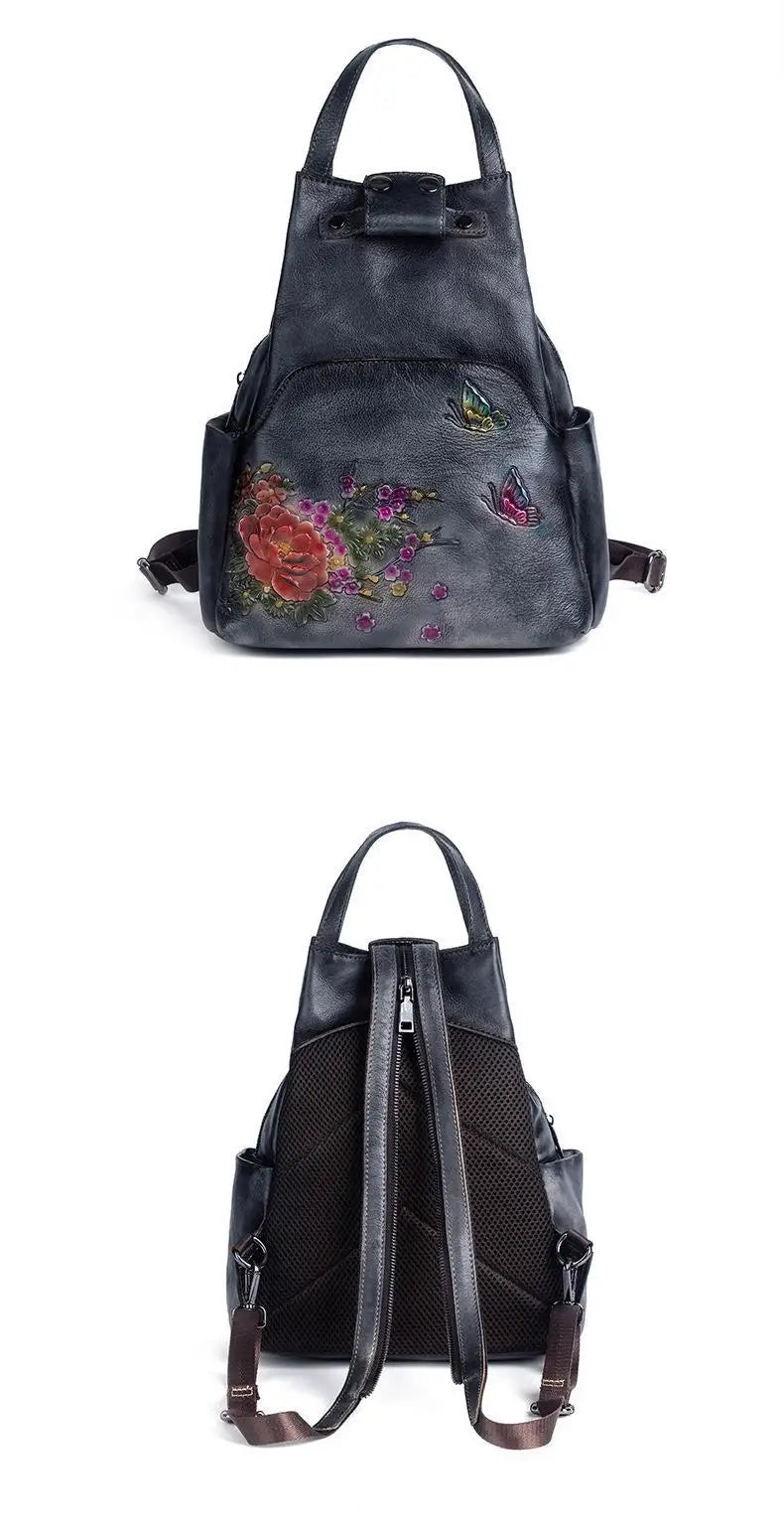 Genuine Leather Embossed Vintage Shoulder Bag for Women