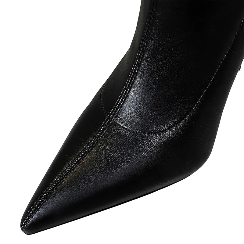 Black Leather Stiletto Over The Knee Boots for Women