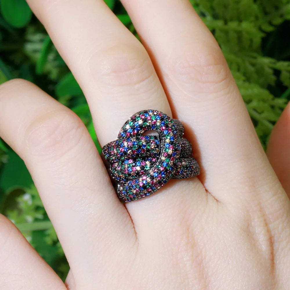 Adjustable Multicolor Cubic Zirconia Snake Ring for Women