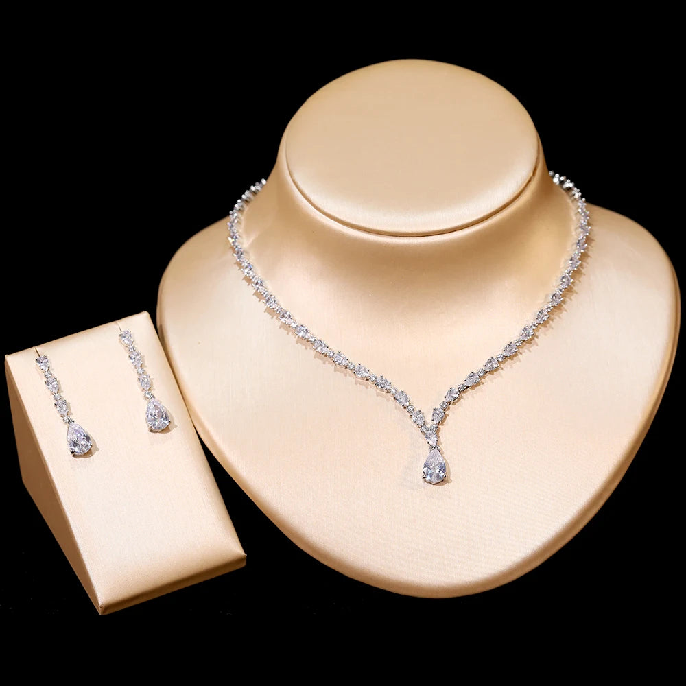 Cubic Zirconia Water Drop Wedding Jewelry Set for Women