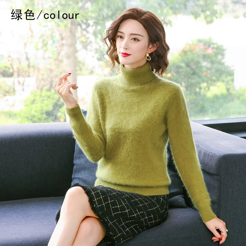 Warm High Collar Heavyweight Knit Pullover Sweater for Women