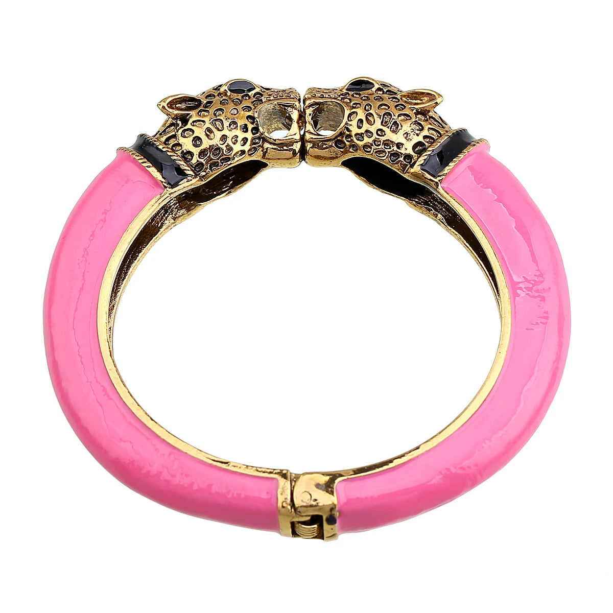Double Leopard Head Enamel Cuff Bracelet for Women
