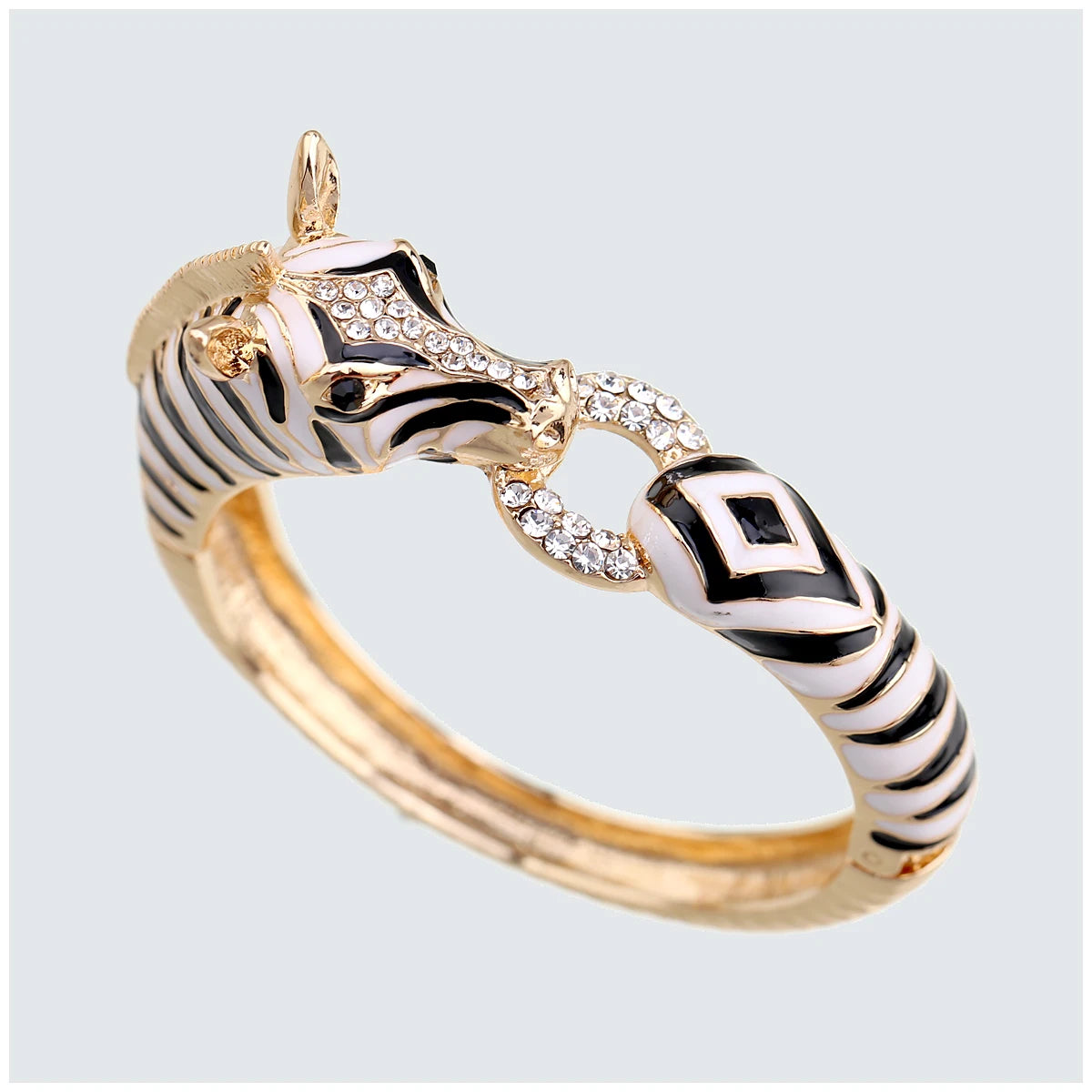 Gold Plated Crystal Zebra Style Cuff Bracelet for Women