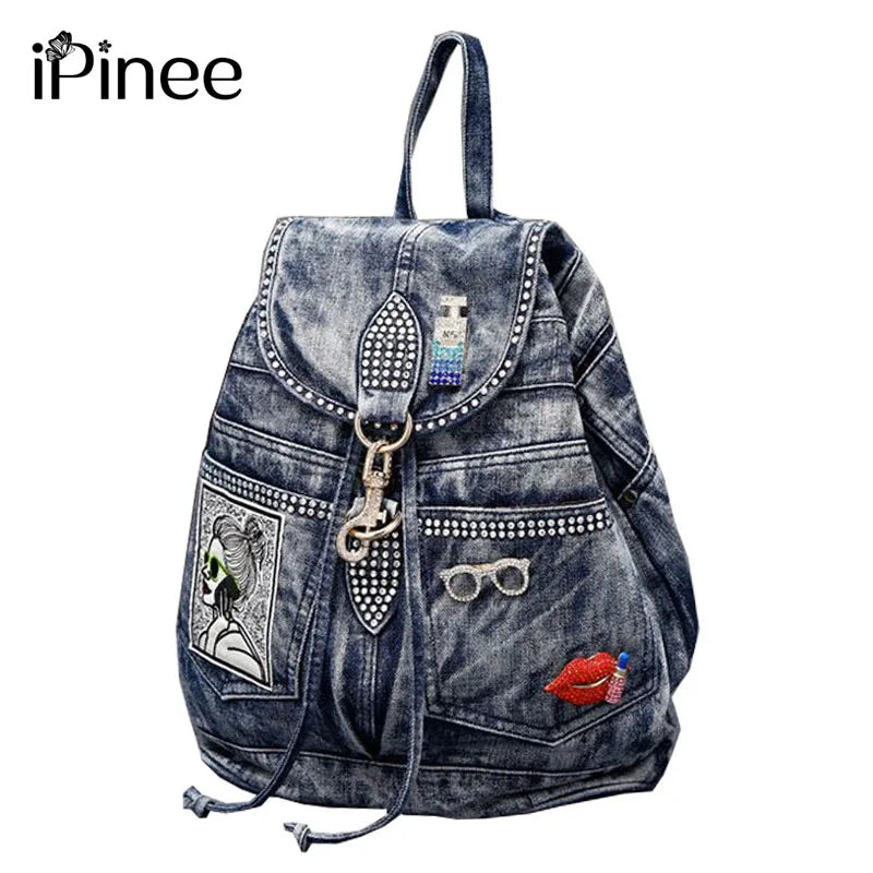 Large Denim Anti Theft Casual Travel Backpack for Women