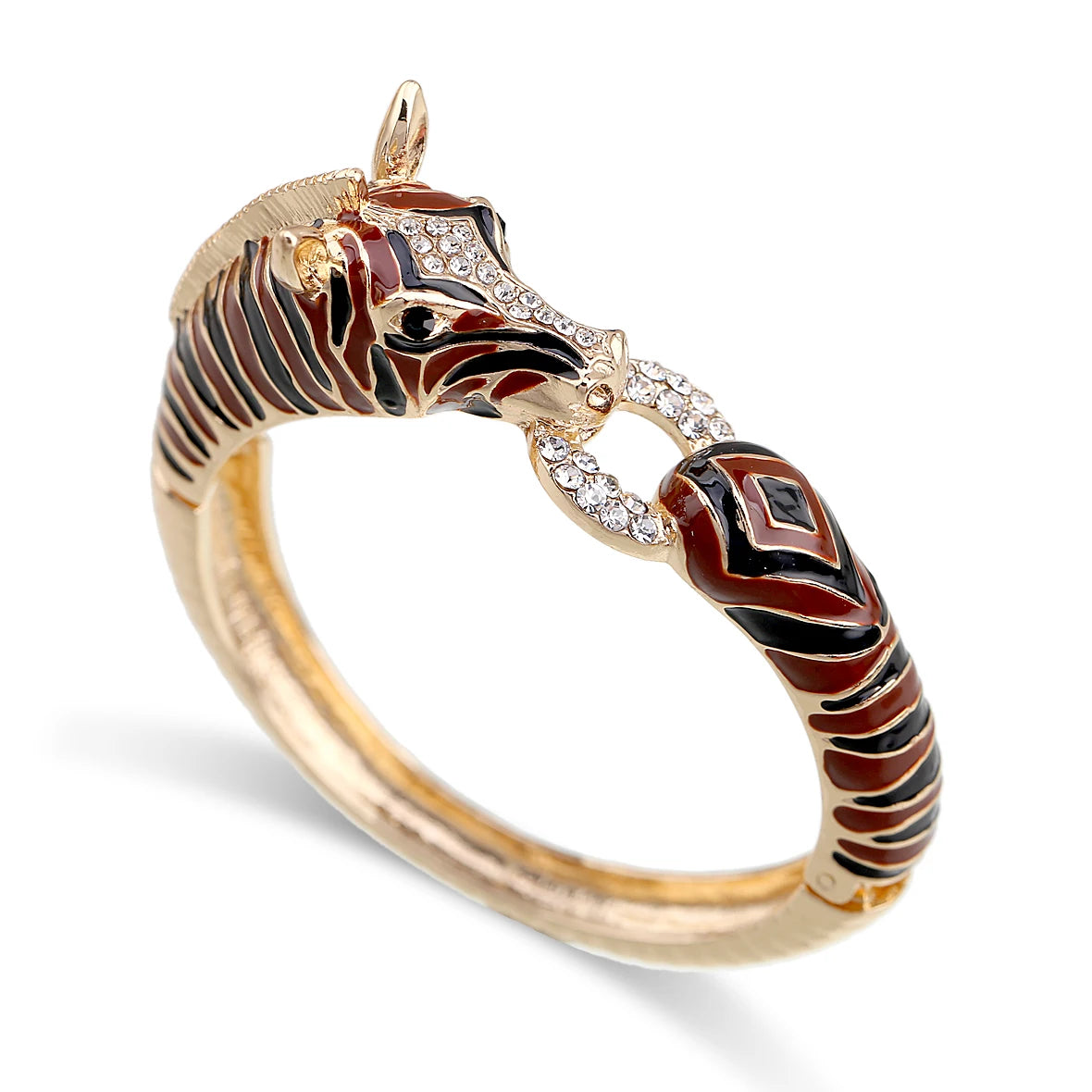 Gold Plated Crystal Zebra Style Cuff Bracelet for Women