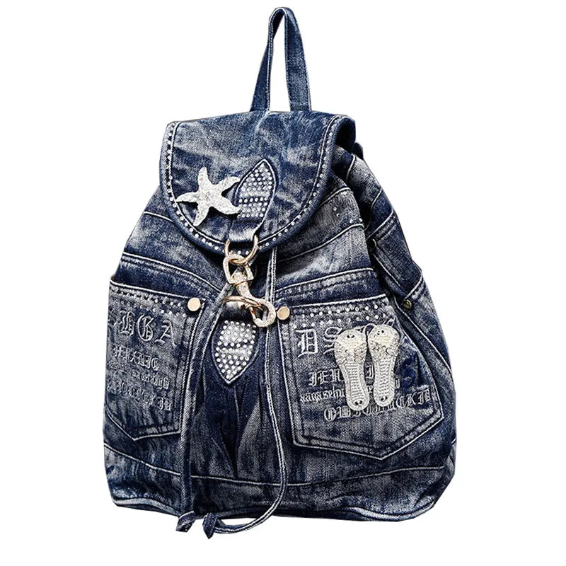 Large Denim Anti Theft Casual Travel Backpack for Women