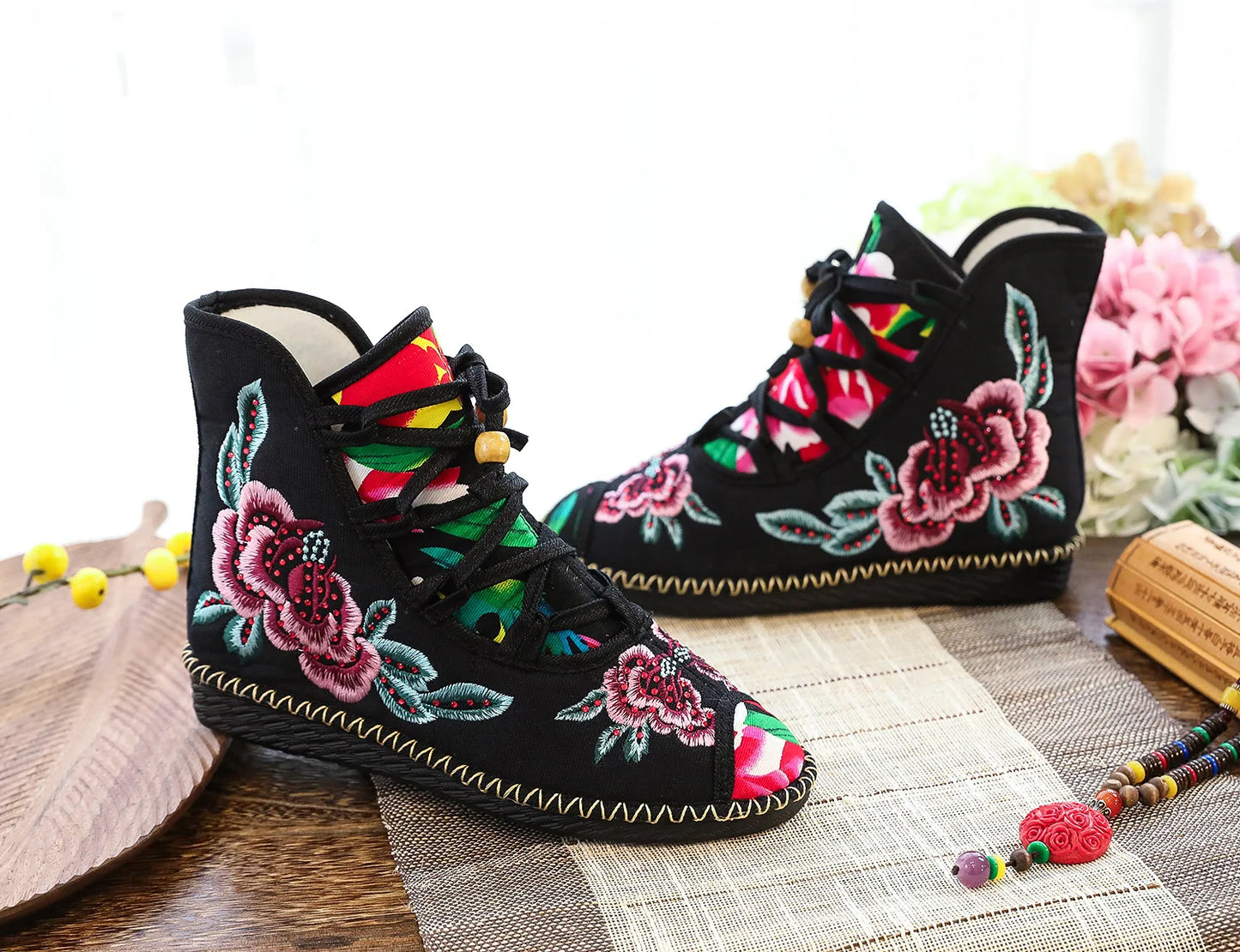 Vintage Floral Canvas Wedge Boot