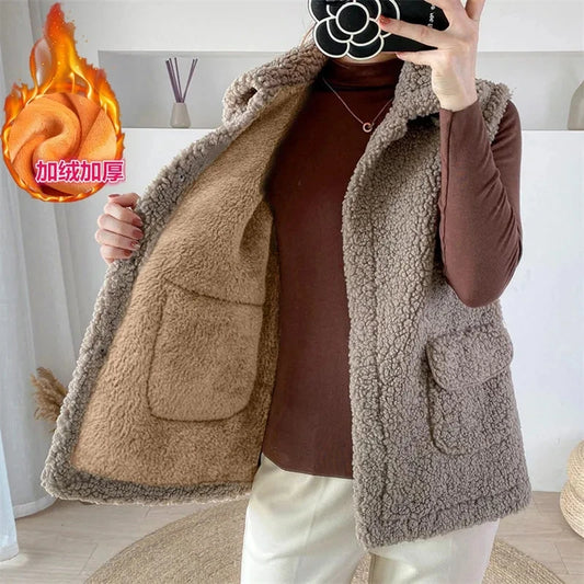 Faux Lamb Wool Thick Velvet Thickened Vest Jacket Female 2022 Autumn Winter Ladies Korean Outwear Waistcoat Vest Tops Women Warm