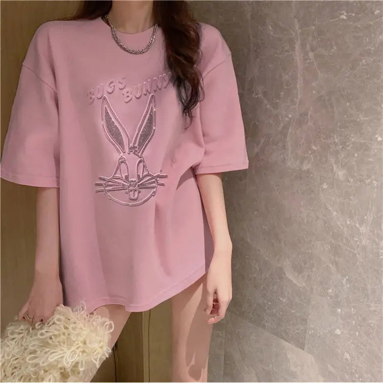 Fashion Women's T-shirt For Summer Short Sleeve Pulovers Midi Loose Clothes Casual Graphic Aesthetic Cotton Tops Korean T Shirt