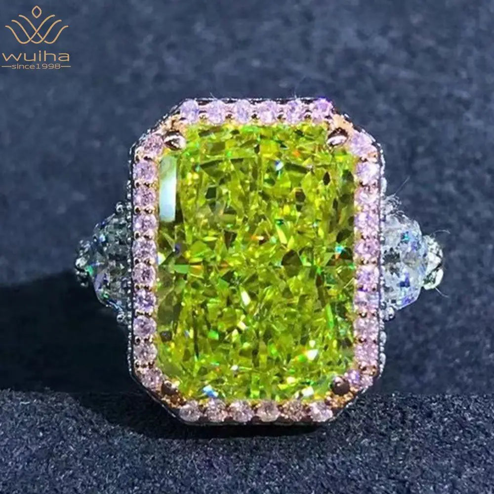 WUIHA Luxury 100% 925 Sterling Silver 3EX 6CT VVS Apple Green Created Moissanite Wedding Engagement Customized Ring Fine Jewelry