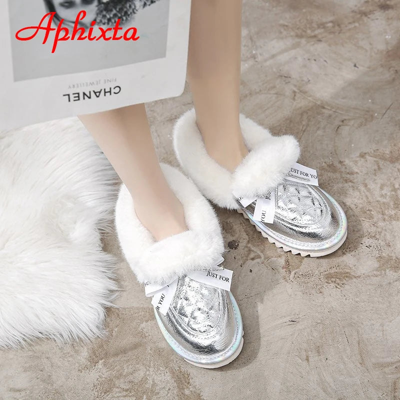 Waterproof Silver Bling Warm Plush Snow Boots for Women