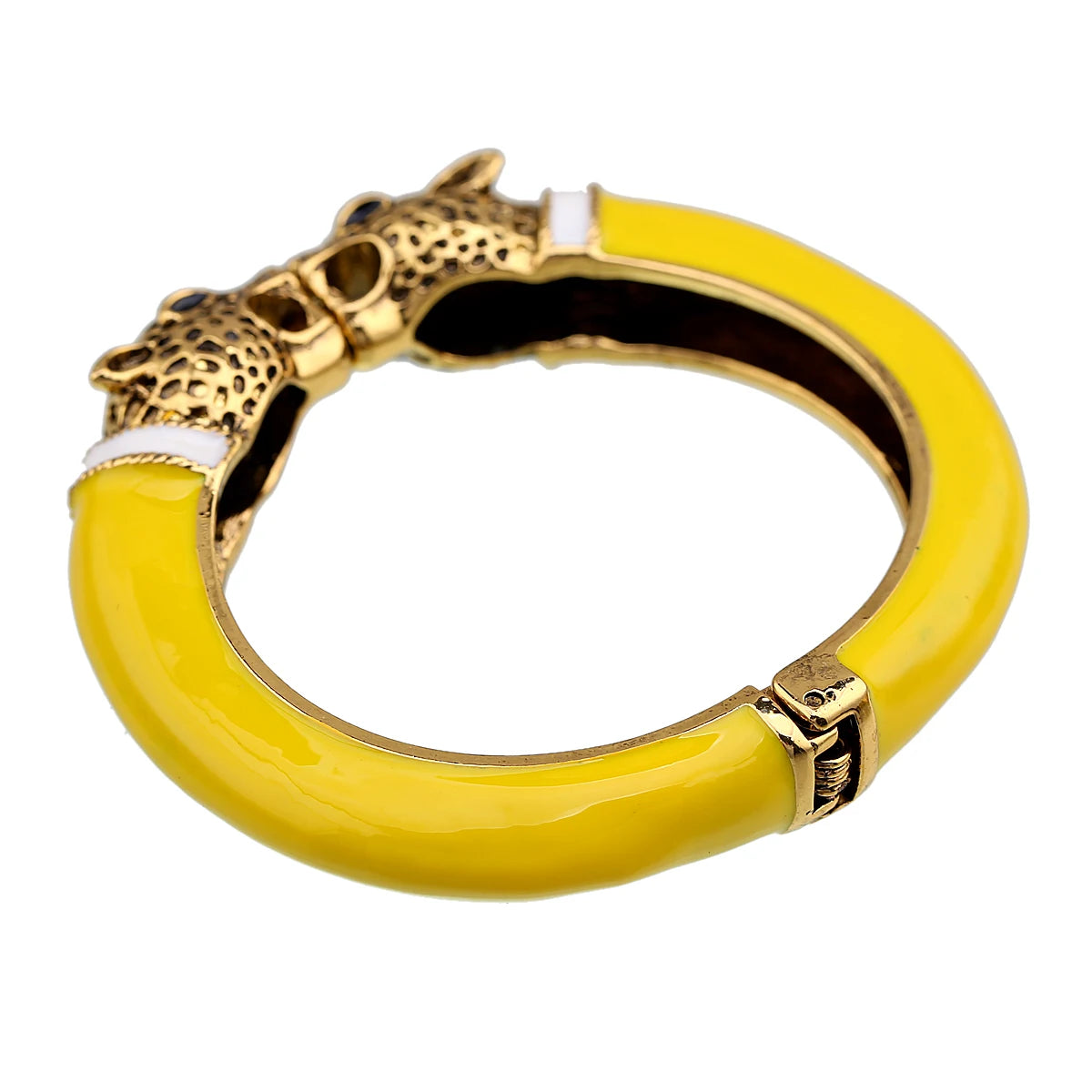 Double Leopard Head Enamel Cuff Bracelet for Women