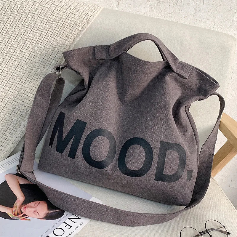Fashion Letters Printing INS Class Shoulder Bags Large Capacity Canvas Handbags Zipper Closure Book Bag